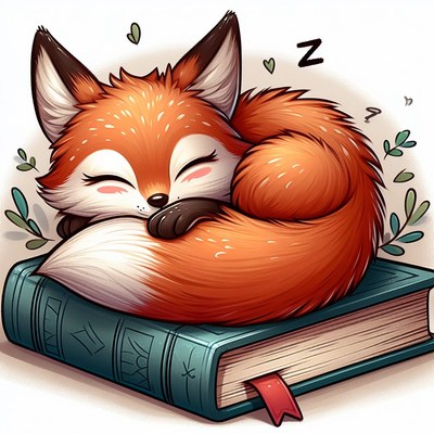 Cute fox sleeping on book