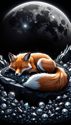 Fox sleeping on crystal mountain under full moon