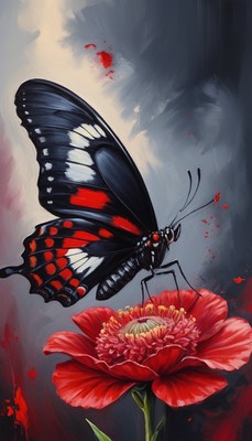 Black and red butterfly on red flower