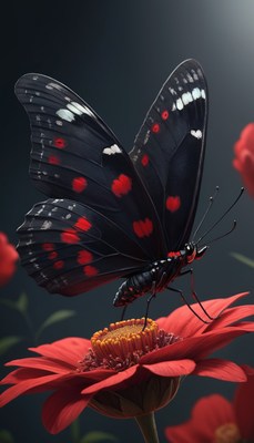 Black butterfly on red flower