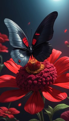Black butterfly on red flower