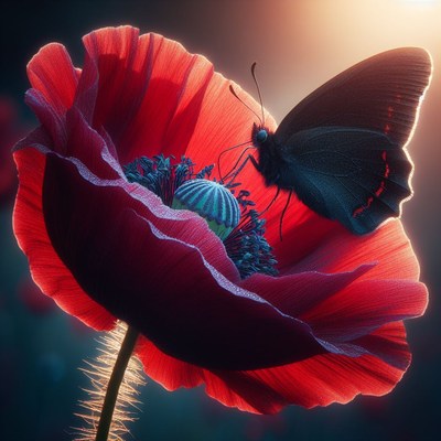 Butterfly on a poppy