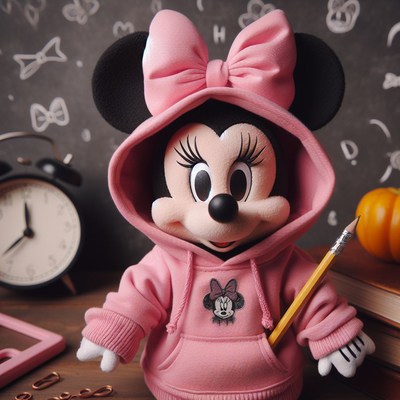 Minnie mouse plush in pink hoodie