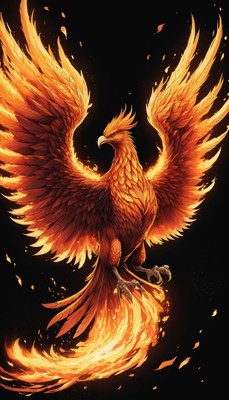 Fiery phoenix with spread wings