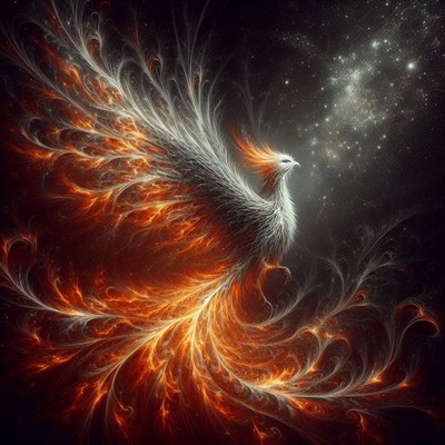 Fiery phoenix against starry sky