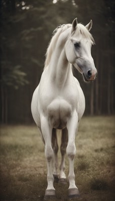 White horse in a forest clearing