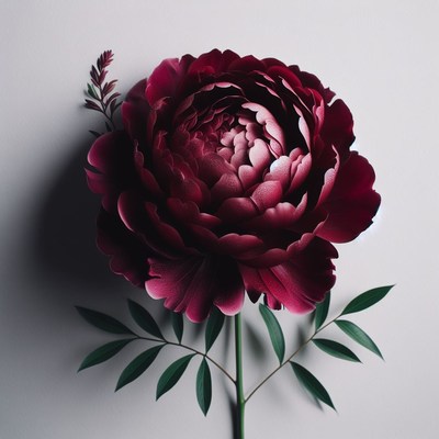 Red peony with green stem