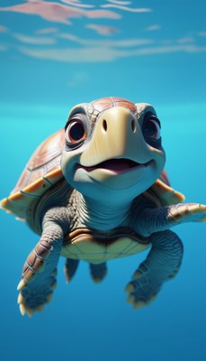 Smiling turtle swimming underwater