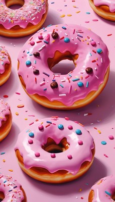 Pink glazed donuts on pink background