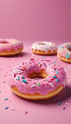 Pink sprinkled donut on pink background