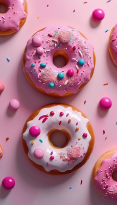 Pink and white glazed donuts with sprinkles