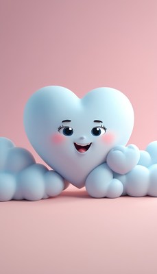 Smiling heart cloud on pink background