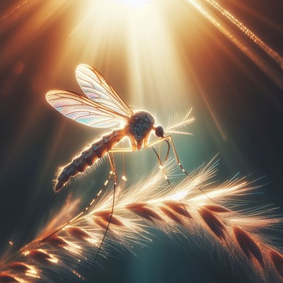 Mosquito on grass in sunlight