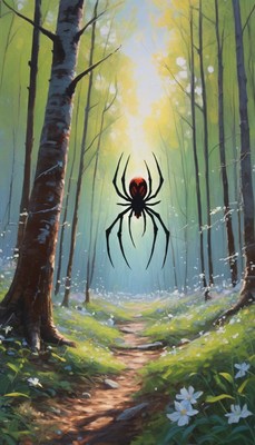 Forest path with spider silhouette