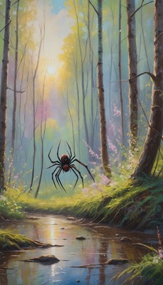 Spider in a sunlit forest