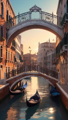 Venice canal bridge at sunset