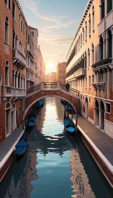 Gondolas parked under bridge in venice