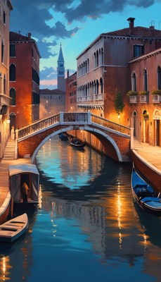 Venice canal bridge at dusk