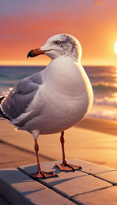 Seagull at sunset on beach