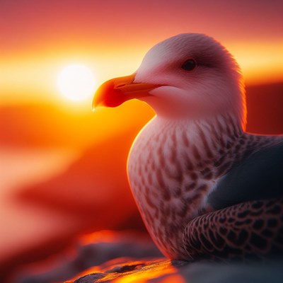 Seagull at sunset