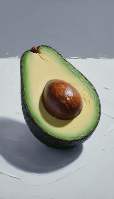 Halved avocado on white surface