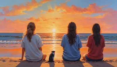 Friends watching sunset at the beach