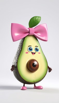 Smiling avocado with pink bow