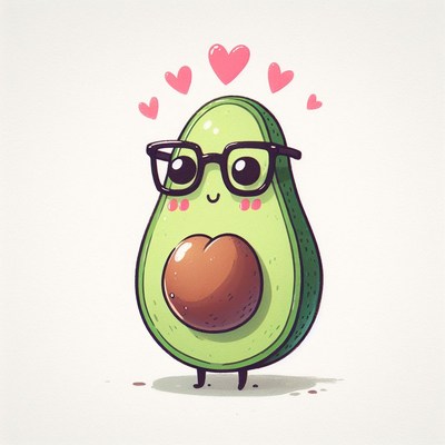 Avocado with glasses and hearts
