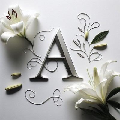 Paper cut letter a with lily flowers