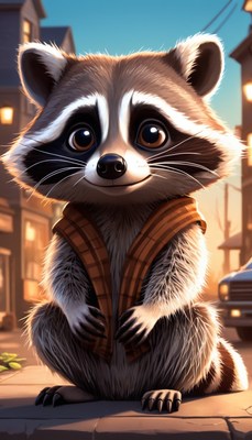 Raccoon sitting on sidewalk