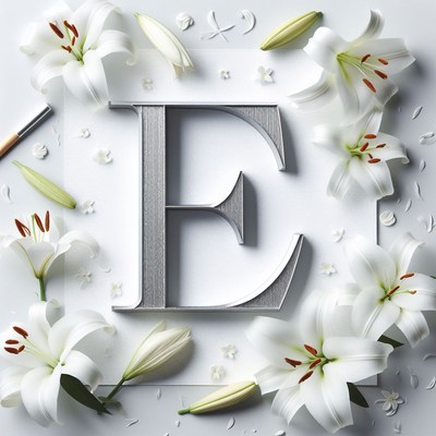 White lilies and silver letter e