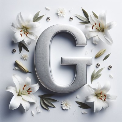 Silver letter g with white lilies