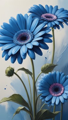 Blue gerbera daisies in a vase