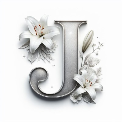 Silver letter j with lilies