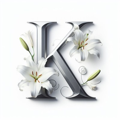 Silver letter k with white lilies