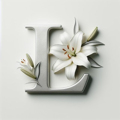 Silver letter l with lily flowers
