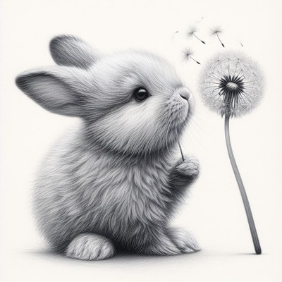 Bunny and dandelion illustration
