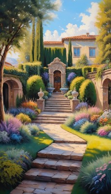 Stone pathway to italian villa