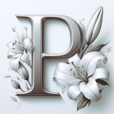 Silver letter p with lilies