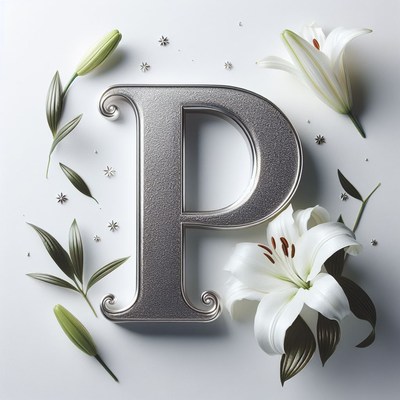 Silver letter p with lilies