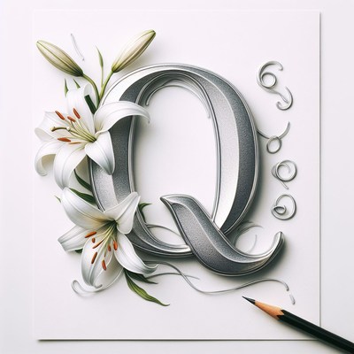 Silver letter q with lilies
