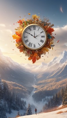 Clock in autumn mountains