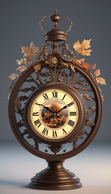 Ornate wooden clock with leaf detail