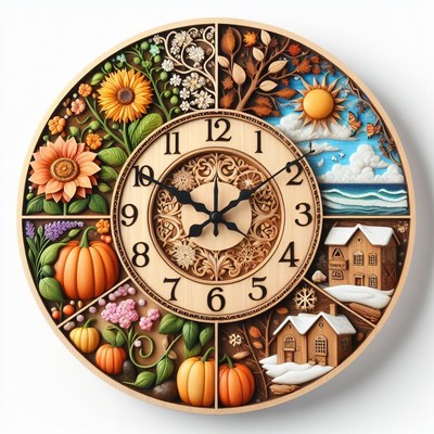 Four seasons carved wooden wall clock