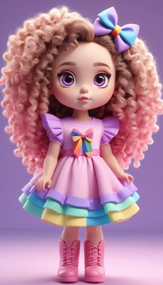 Cartoon girl with pink hair and dress