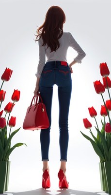 Woman in red heels and jeans