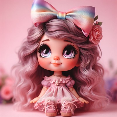Pink doll with rainbow bow