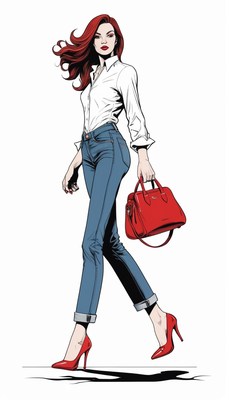 Redhead walking in jeans