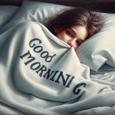 Woman waking up with good morning blanket