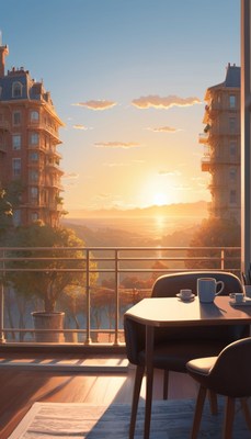City sunrise balcony